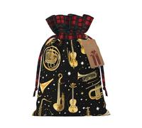 Musical Instruments Color Blocked Linen Drawstring Gift Bag, Reusable Gift Bag