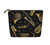Musical Instruments Cosmetic Organizer Large Fake Hemp Bag, Water Resistant Zippered Pouch for Daily Travel
