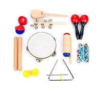 Musical Instruments for Toddlers Wooden Set - 16 Piece Percussion Toys for Children Ages 3+ with Tambourine, Maracas, Castanets, Triangle, Claves and Storage Bag - Boxiki Kids