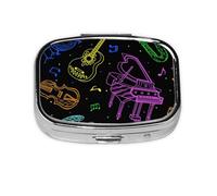 Musical Instruments Neon Colors,Meta Pill Box 2 Compartment Medicine Case,Portable Organizer