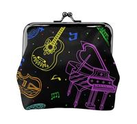 Musical Instruments Neon Colors, PU Leather Coin Purse, Small Wallets, Change Pouch with Kiss Lock Clasp Buckle, Change Purse