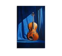 Musical Instruments Oil Painting - A Moody Cello Emerges from Deep Blue Shadows, Its Polished Wood Glowing with Whispered Sonatas Fashionable Wall Decor - Hanging Art Poster And Mural20x30inch(50x75cm