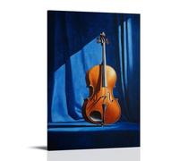 Musical Instruments Oil Painting - A Moody Cello Emerges from Deep Blue Shadows, Its Polished Wood Glowing with Whispered Sonatas Fashionable Wall Decor - Hanging Art Poster And Mural20x30inch(50x75cm