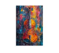 Musical Instruments Oil Painting- A Vibrant Symphony of Colors Brings This Violin to Life, with Rich Textures That Echo Its Melodic Soul Fashionable Wall Decor - Hanging Art Poster And Mural12x18inch(