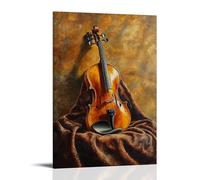 Musical Instruments Oil Painting - A Vibrant Violin Resting on A Velvet Cloth, Bathed in Golden Afternoon Light with Rich Oil Textures Fashionable Wall Decor - Hanging Art Poster And Mural16x24inch(40