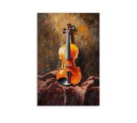 Musical Instruments Oil Painting- A Vibrant Violin Resting on A Velvet Cloth, Bathed in Golden Afternoon Light with Rich Impasto Textures Fashionable Wall Decor - Hanging Art Poster And Mural20x30inch