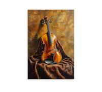 Musical Instruments Oil Painting - A Vibrant Violin Resting on A Velvet Cloth, Bathed in Golden Afternoon Light with Rich Oil Textures Fashionable Wall Decor - Hanging Art Poster And Mural20x30inch(50