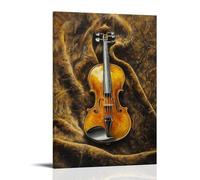 Musical Instruments Oil Painting- A Vibrant Violin Resting on A Velvet Cloth, Bathed in Golden Light with Rich Textures Fashionable Wall Decor - Hanging Art Poster And Mural20x30inch(50x75cm)