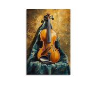 Musical Instruments Oil Painting- A Vibrant Violin Resting on A Velvet Cloth, Bathed in Golden Light with Rich Oil Textures Contemporary Hanging Wall Art - Decorative Mural Design12x18inch(30x45cm)
