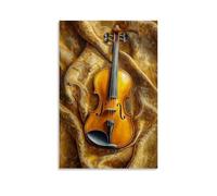 Musical Instruments Oil Painting- A Vibrant Violin Resting on A Velvet Cloth, Bathed in Golden Light with Rich Textures Fashionable Wall Decor - Hanging Art Poster And Mural16x24inch(40x60cm)