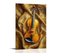 Musical Instruments Oil Painting- A Vibrant Violin Resting on A Velvet Cloth, Bathed in Golden Light with Rich Textures Fashionable Wall Decor - Hanging Art Poster And Mural12x18inch(30x45cm)