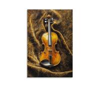 Musical Instruments Oil Painting- A Vibrant Violin Resting on A Velvet Cloth, Bathed in Golden Light with Rich Textures Fashionable Wall Decor - Hanging Art Poster And Mural16x24inch(40x60cm)