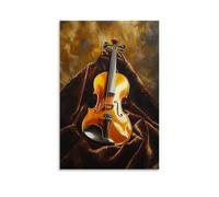 Musical Instruments Oil Painting- A Vibrant Violin Resting on A Velvet Cloth, Golden Light Accentuating Its Curves And Strings with Rich Oil Textures Fashionable Wall Decor - Hanging Art Poster And Mu