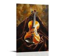 Musical Instruments Oil Painting- A Vibrant Violin Resting on A Velvet Cloth, Golden Light Accentuating Its Curves And Strings with Rich Oil Textures Fashionable Wall Decor - Hanging Art Poster And Mu