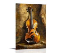 Musical Instruments Oil Painting - A Vibrant Violin Resting on Velvet, Bathed in Golden Afternoon Light with Rich Textures Fashionable Wall Decor - Hanging Art Poster And Mural08x12inch(20x30cm)