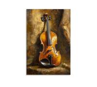 Musical Instruments Oil Painting - A Vibrant Violin Resting on Velvet, Bathed in Golden Afternoon Light with Rich Textures Fashionable Wall Decor - Hanging Art Poster And Mural24x36inch(60x90cm)