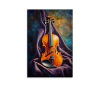Musical Instruments Oil Painting- A Vibrant Violin Resting on Velvet with Golden Light Accentuating Its Curves, Capturing The Soul of Classical Music Fashionable Wall Decor - Hanging Art Poster And Mu