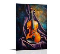 Musical Instruments Oil Painting- A Vibrant Violin Resting on Velvet with Golden Light Accentuating Its Curves, Capturing The Soul of Classical Music Fashionable Wall Decor - Hanging Art Poster And Mu