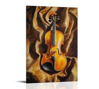 Musical Instruments Oil Painting- A Vibrant Violin Resting on Velvet with Golden Light Accentuating Its Curves, Capturing The Soul of Classical Music Trendy Hanging Wall Art Decorative Mural Poster12x