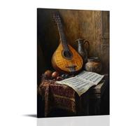 Musical Instruments Oil Painting- Baroque still Life with Lutes And Sheet Music, Rendered in Warm 17th-century Chiaroscuro Fashionable Wall Decor - Hanging Art Poster And Mural20x30inch(50x75cm)