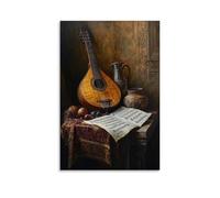 Musical Instruments Oil Painting- Baroque still Life with Lutes And Sheet Music, Rendered in Warm 17th-century Chiaroscuro Fashionable Wall Decor - Hanging Art Poster And Mural20x30inch(50x75cm)