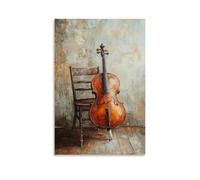 Musical Instruments Oil Painting- Cello Leaning Against A Wooden Chair in Soft Morning Light, Creating A Serene Atmosphere Fashionable Wall Decor - Hanging Art Poster And Mural08x12inch(20x30cm)