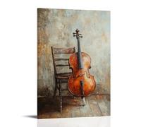 Musical Instruments Oil Painting- Cello Leaning Against A Wooden Chair in Soft Morning Light, Creating A Serene Atmosphere Fashionable Wall Decor - Hanging Art Poster And Mural08x12inch(20x30cm)