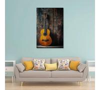 Musical Instruments Oil Painting- Classical Guitar Leaning Against A Rustic Wall, Warm Earth Tones Blending with The Wood Grain Details Decorative Modern Mural - Wall Art Hanging Poster 08x12inch(20x3