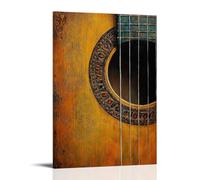Musical Instruments Oil Painting- Close-up of A Classical Guitars Soundhole, Intricate Wood Grain Details Painted with Warm Earthy Tones Fashionable Wall Decor - Hanging Art Poster And Mural20x30inch(