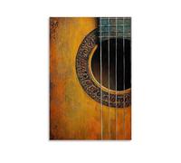 Musical Instruments Oil Painting- Close-up of A Classical Guitars Soundhole, Intricate Wood Grain Details Painted with Warm Earthy Tones Fashionable Wall Decor - Hanging Art Poster And Mural08x12inch(