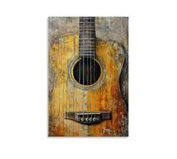 Musical Instruments Oil Painting- Close-up of A Weathered Acoustic Guitar, Showing Intricate Wood Grain And Warm Earthy Tones Fashionable Wall Decor - Hanging Art Poster And Mural24x36inch(60x90cm)