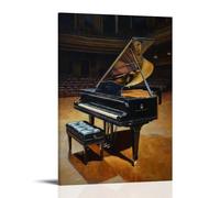 Musical Instruments Oil Painting- Grand Piano in An Empty Concert Hall, Dramatic Chiaroscuro Highlighting Its Polished Curves Contemporary Hanging Wall Art - Decorative Mural Design16x24inch(40x60cm)