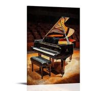 Musical Instruments Oil Painting- Grand Piano in An Empty Concert Hall, Dramatic Chiaroscuro Lighting Emphasizing Its Polished Surface Fashionable Wall Decor - Hanging Art Poster And Mural24x36inch(60