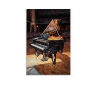 Musical Instruments Oil Painting- Grand Piano in An Empty Concert Hall, Dramatic Shadows Playing Across Its Polished Surface Fashionable Wall Decor - Hanging Art Poster And Mural16x24inch(40x60cm)