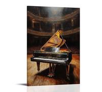Musical Instruments Oil Painting- Grand Piano in An Empty Concert Hall, Keys Glowing Under Dramatic Stage Lighting Trendy Hanging Wall Art Decorative Mural Poster16x24inch(40x60cm)