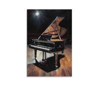 Musical Instruments Oil Painting - Grand Piano in An Empty Concert Hall, Moonlight Reflecting Off Polished Ebony Surface Fashionable Wall Decor - Hanging Art Poster And Mural12x18inch(30x45cm)