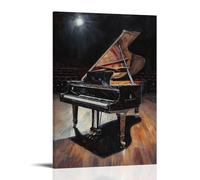 Musical Instruments Oil Painting - Grand Piano in An Empty Concert Hall, Moonlight Reflecting Off Polished Ebony Surface Fashionable Wall Decor - Hanging Art Poster And Mural08x12inch(20x30cm)