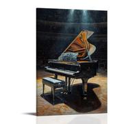 Musical Instruments Oil Painting - Grand Piano in An Empty Concert Hall, Shadows Dancing Across Its Polished Black Surface Fashionable Wall Decor - Hanging Art Poster And Mural16x24inch(40x60cm)