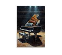 Musical Instruments Oil Painting - Grand Piano in An Empty Concert Hall, Shadows Dancing Across Its Polished Black Surface Fashionable Wall Decor - Hanging Art Poster And Mural16x24inch(40x60cm)