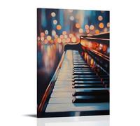 Musical Instruments Oil Painting- Grand Piano Keys Gleaming Under Soft Light, with Blurred Concert Hall Reflections in The Background Contemporary Hanging Wall Art - Decorative Mural Design12x18inch(3