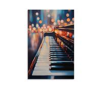 Musical Instruments Oil Painting- Grand Piano Keys Gleaming Under Soft Light, with Blurred Concert Hall Reflections in The Background Contemporary Hanging Wall Art - Decorative Mural Design16x24inch(4