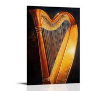 Musical Instruments Oil Painting- Harp Strings Catching Sunset Hues, Each Strand Meticulously Painted with Luminous Oil Glazes Decorative Modern Mural - Wall Art Hanging Poster 08x12inch(20x30cm)