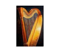 Musical Instruments Oil Painting- Harp Strings Catching Sunset Hues, Each Strand Meticulously Painted with Luminous Oil Glazes Decorative Modern Mural - Wall Art Hanging Poster 08x12inch(20x30cm)