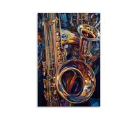 Musical Instruments Oil Painting- Jazz Trios Brass Instruments - Trumpet, Trombone And Saxophone in Dynamic Metallic Reflections Fashionable Wall Decor - Hanging Art Poster And Mural24x36inch(60x90cm)