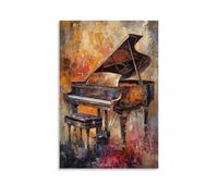 Musical Instruments Oil Painting- The Silent Melody of A Grand Piano Bathed in Warm Sunset Hues And Delicate Brushstrokes Fashionable Wall Decor - Hanging Art Poster And Mural08x12inch(20x30cm)