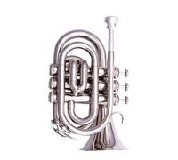 musical instruments trumpet Trumpet Instrument B Flat Three-note Trumpet Mini Palm Trumpet Beginner Performance Examination Professional Band(Color:Silver)