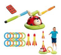 Musical Jump Toss Ring Game - ldybug Exercise Jump Toss Toy, Toy Rocket Launchers For Kids, 3 i 1 Base + Foam Rockets, Impactt Resistant ABS Plastiic Chassis - For Garden & Patio Play