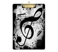 Musical Music Notes Black Clipboard for Kids Boys Girls, Stylish Standard A4 Letter Size 9" x 12.5" Acrylic Clip Board with Low Profile Metal Silver Clip for Nurses Students Teacher Office
