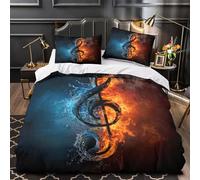 Musical note 3D Printing Comforter Cover 3-Piece Premium Microfibre Stain-Resistant fire and water Quilt Cover 2 Pillow Shams Zippered Closure Bed Ensemble Family & Guests Super king（260x220cm）