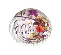 Musical Note Floral Double Layer Waterproof Shower Cap For Women, Reusable Bath Hat With Elastic Band, Keep Hair Dry For Shower And Skincare